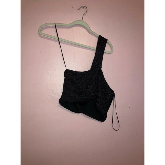 House of Harlow 1960 black sparkly one shoulder cropped top size large - Picture 6 of 6
